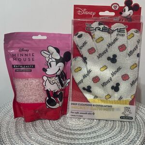 The Crème Shop Disney Mickey Mouse Bath Mitt and Minnie Bath Salts NWT